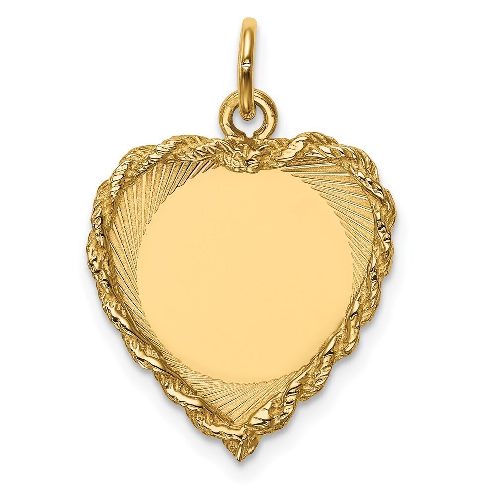 Kazi Luxury 14k Polished .013 Gauge Engravable Heart with Rope Disc Charm